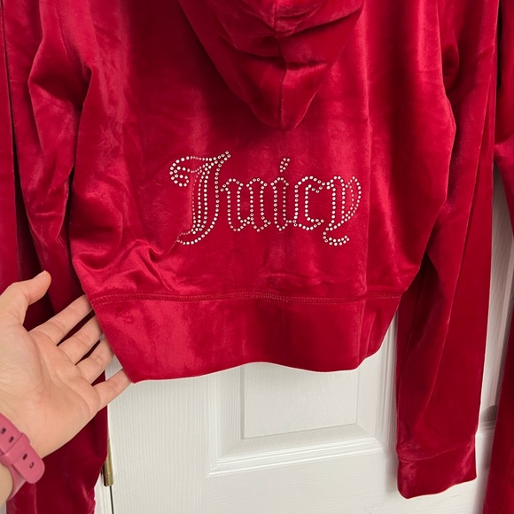 Juicy Couture Size XXL Velour Bling Tracksuit Set Red Rhinestone jacket pants - Picture 3 of 10